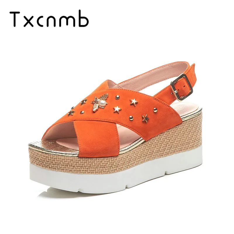 

TXCNMB shoes woman 2019 new arrival Genuine leather women sandals summer high heel platform sandals shoes casual comfortable