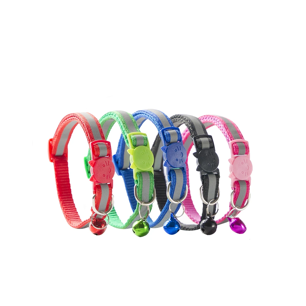 

10pcs/pack 5 colrs High quality adjustable Nylon 100% Breakaway Safety Quick Release Reflective Cat Collar with Bell