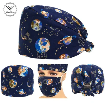 

Spacecraft Rocket Surgical Cap Men Scrub Caps Women Nurse Hats Medical Accessory Chef Tieback Caps Veterinary Dentist Work Hat