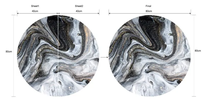 Абстрактная черная белая мраморная круглая наклейка для стола, декоративная пленка, скатерть для гостиной, ванной комнаты, деревянный пол, водонепроницаемая наклейка - Цвет: 80cm round