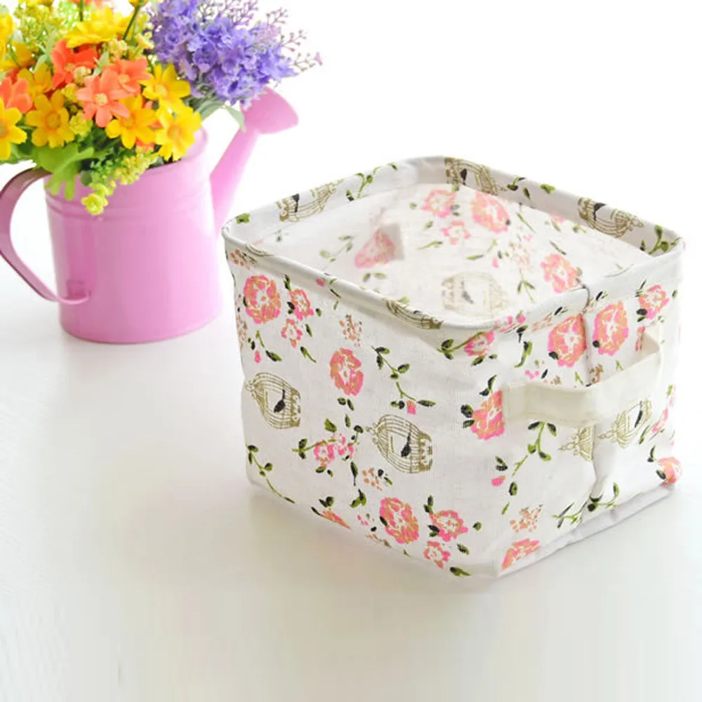 

1 PCS Foldable Storage Baskets Print Linen Without a Lids Storage Basket Toy Container Makeup Organizer Jewelry Organizer BL1