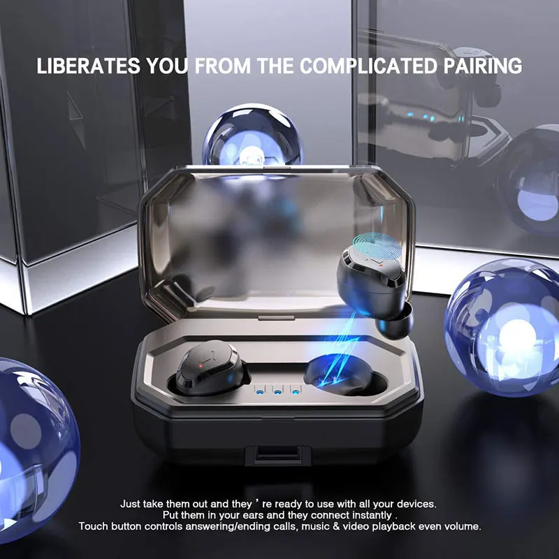 

TWS-S8 Bluetooth 5.0 true wireless earphone touch HD stereo mini in-ear waterproof wireless Bluetooth earphone with charging box