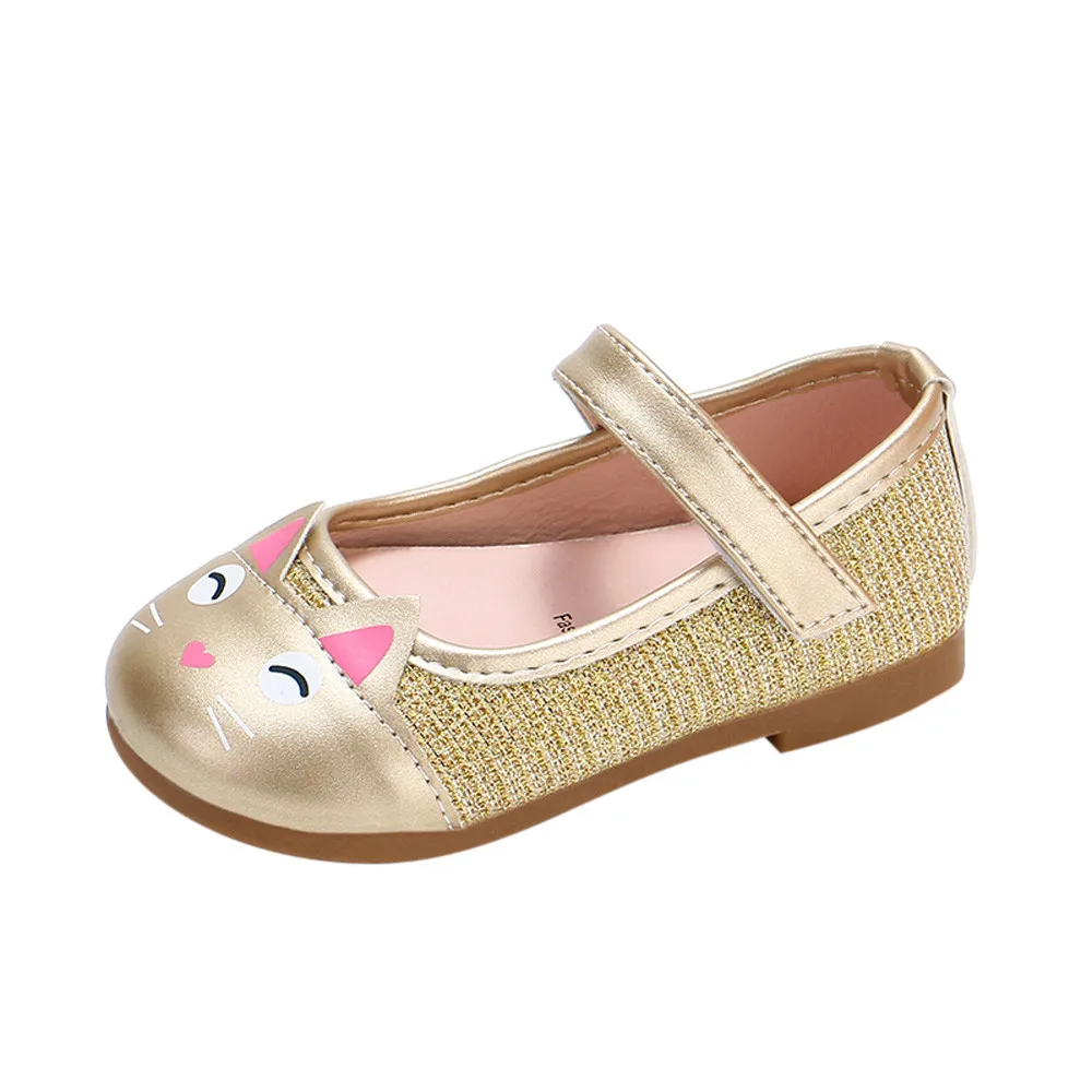 Обувь для девочек; детская обувь для маленьких девочек с милым рисунком кота; кожаные тонкие туфли; обувь принцессы; chaussures fille6.571gg - Цвет: Gold