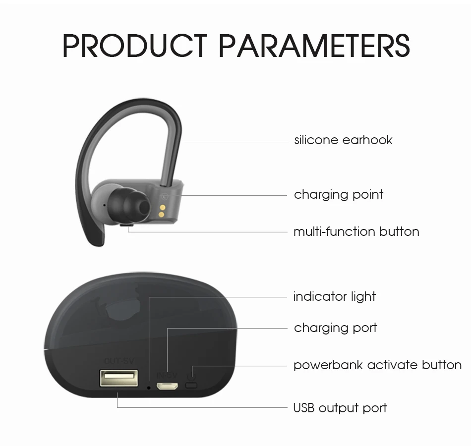 ZEALOT H10 TWS, беспроводные наушники, Bluetooth наушники, Спортивная гарнитура с микрофоном, 2000 мАч, запасная батарея