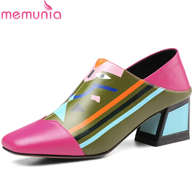 

MEMUNIA 2019 top quality genuine leather shoes women pumps mixed colors high heels single shoes fashion dress shoes woman