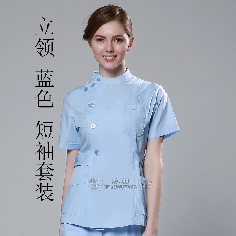 Весна хлопок прочный, поддается стирке медицинская форма Scub медицинский форменный костюм для женщин - Цвет: blue collar short su