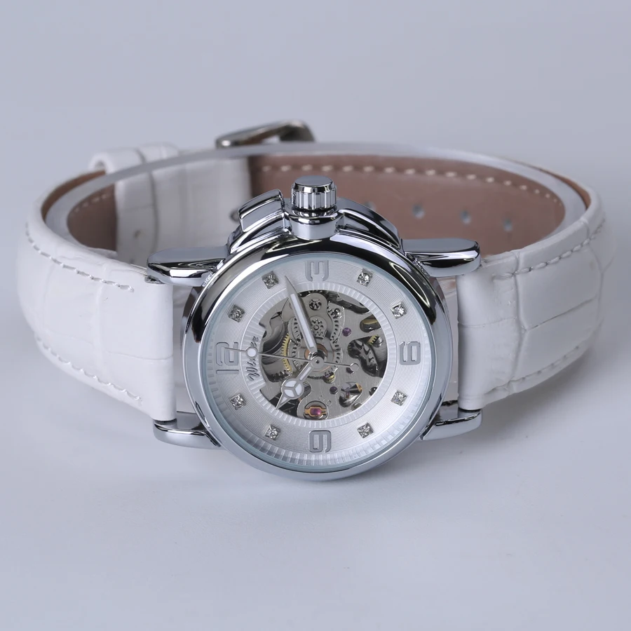 Модный бренд Winner женские Автоматические механические часы со скелетом женские кожаный ремешок relojes mujer наручные часы для ношения с платьем