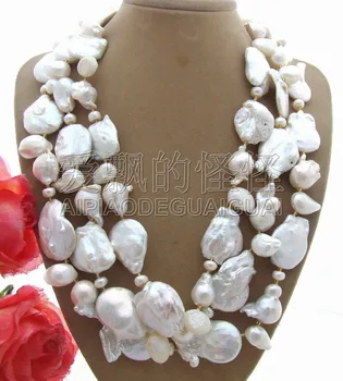 

Excellent! 3Strands 20MM Keshi White Pearl Necklace