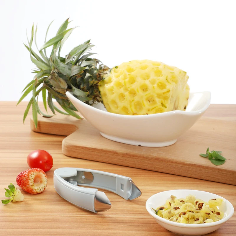 Multi-function Pineapple Cutter Tomato Fruit Leaf Stem Remover Gadget Tweezer Kitchen Tool Strawberry Shelling Machine Slicer