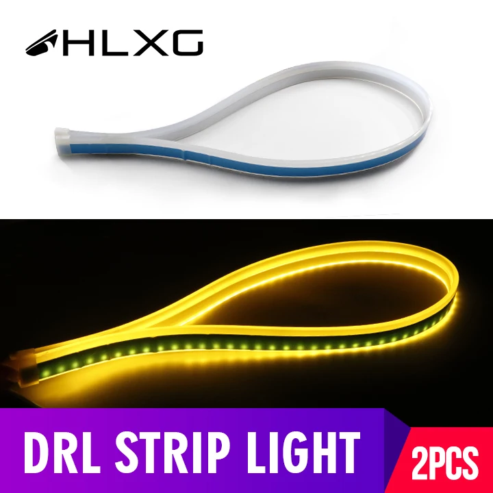 

2pcs Auto Lamps For Cars DRL LED Daytime Running Lights Car Styling Accessories Yellow Turn Signal Strip Headlight Assembly 60CM