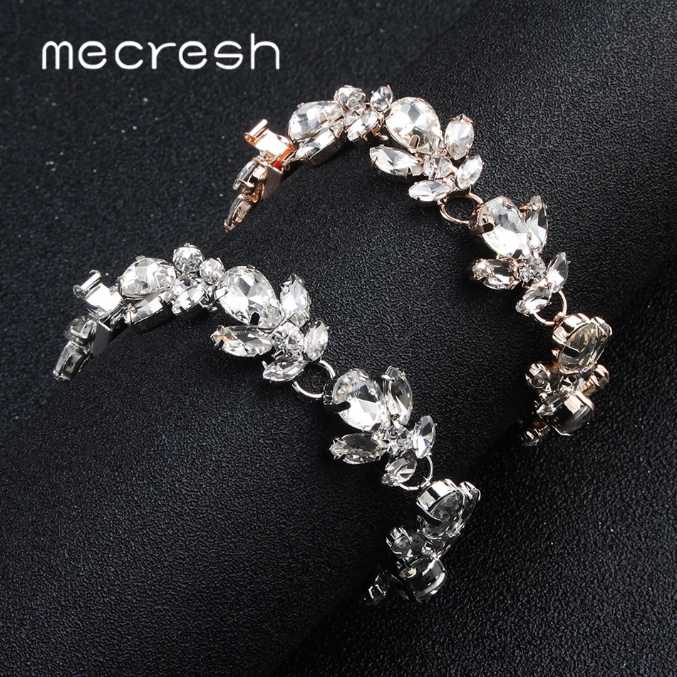 

Mecresh Marquise Crystal Bridal Bracelet Wedding Jewelry Rhinestones Leaf Link Chain Bracelets Bangles for Women 2 Colors MSL371