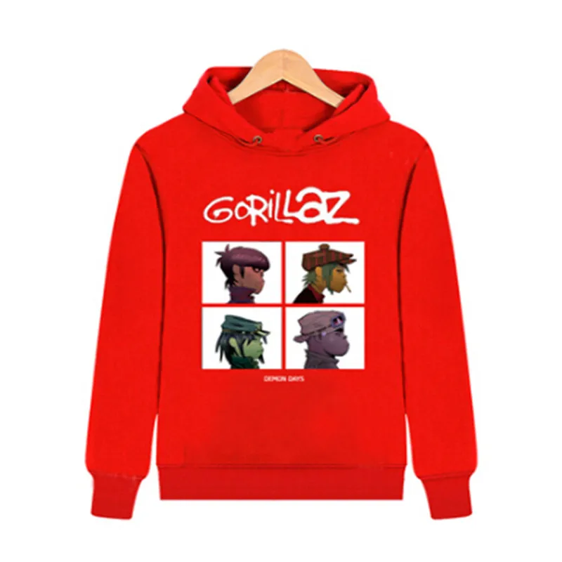 Осень зима рок Толстовка Gorillaz мужская одежда Повседневный музыкальный пуловер с длинными рукавами толстовки с капюшоном плюс размер XS-XXXL - Цвет: gules