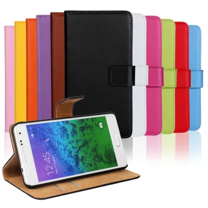 Black Genuine Leather Wallet Cover Case For Samsung Galaxy Alpha G850 With Stand Style and Card Holder Phone Case Free
