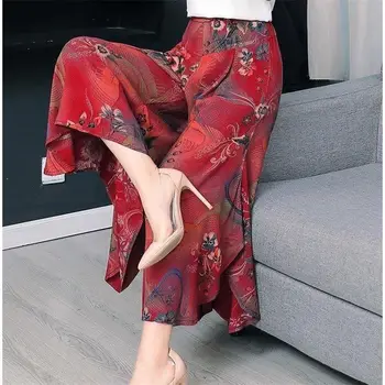 

Boho New Summer High Waist Floral Women's Shorts Skirt Fashion Cotton Linen Female Wide Leg Short Hotpants Plus Size 4XL Satin