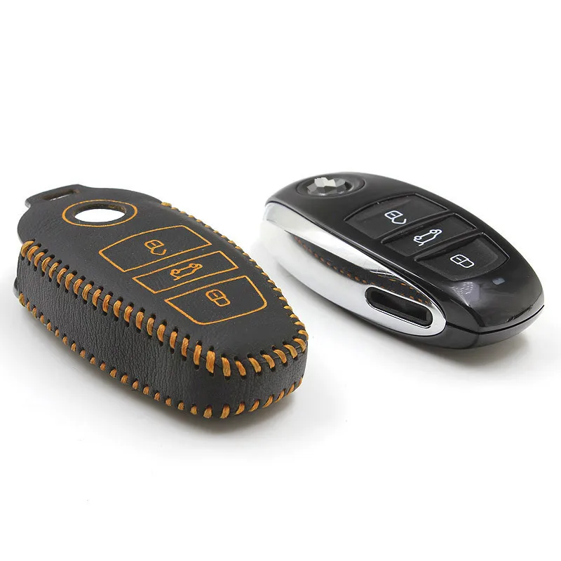 

Puou key cover for vw touareg 2011 2014 2016 2017 Car Key case leather holder remote for volkswagen key 2012 2013 key2a