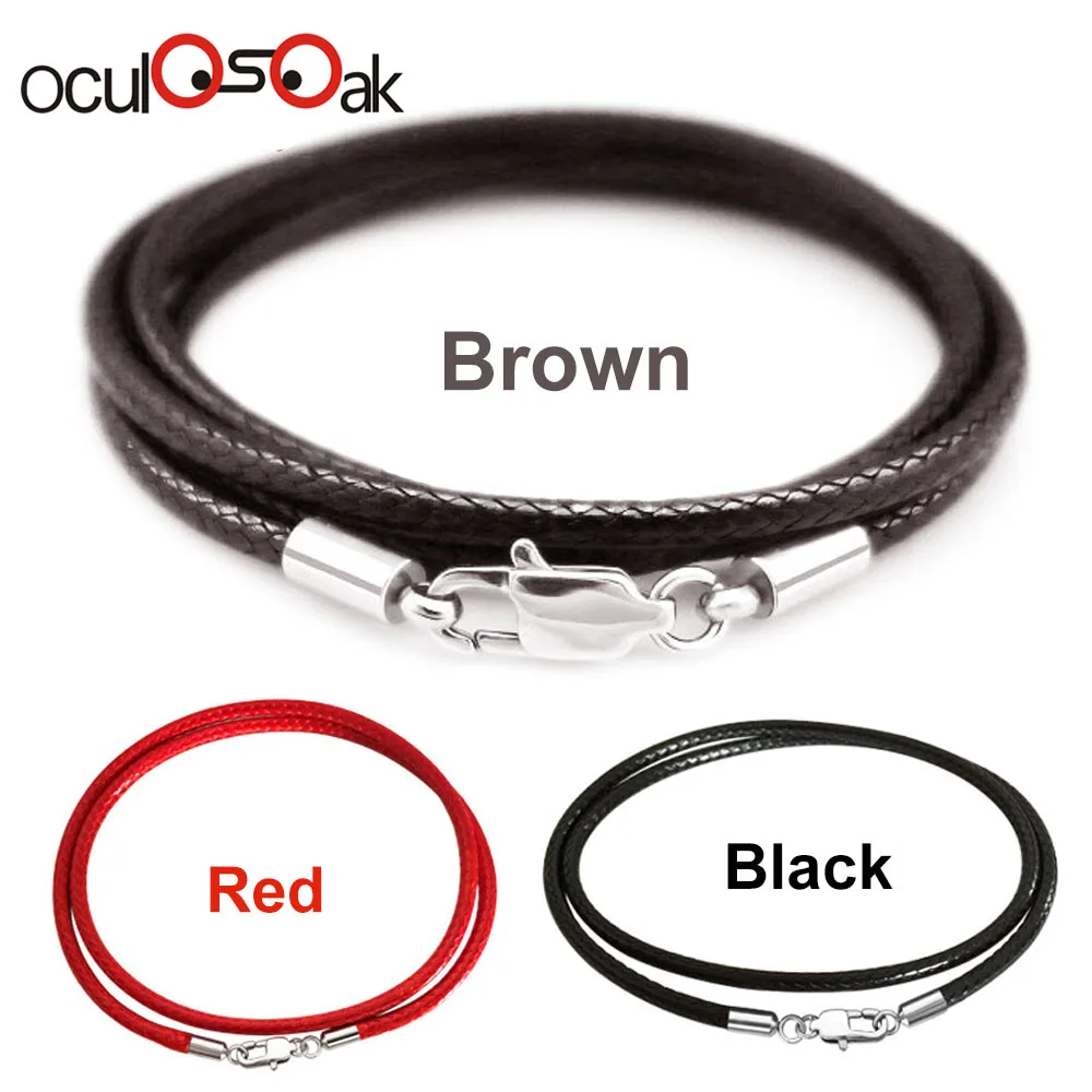 

1.5mm 2mm 3mm Black Necklace Cord Leather Cord Wax Rope Chain 316L Stainless Steel Lobster Clasp Men Women DIY Necklace Jewelry