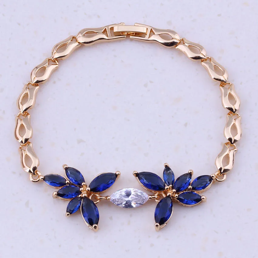 Браслеты с подвесками из голубого хрусталя и кубического циркония желтого золота, женские вечерние ювелирные изделия, подарочная коробка I0230