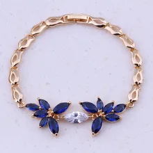 Браслеты с подвесками из голубого хрусталя и кубического циркония желтого золота, женские вечерние ювелирные изделия, подарочная коробка I0230