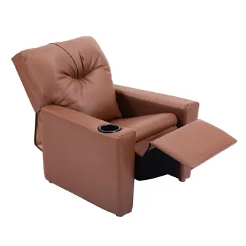 

Giantex Kids Sofa Manual Recliner Pu Leather Ergonomic Lounge with Cup Holder Children Gift Modern Children Furniture HW54197BN