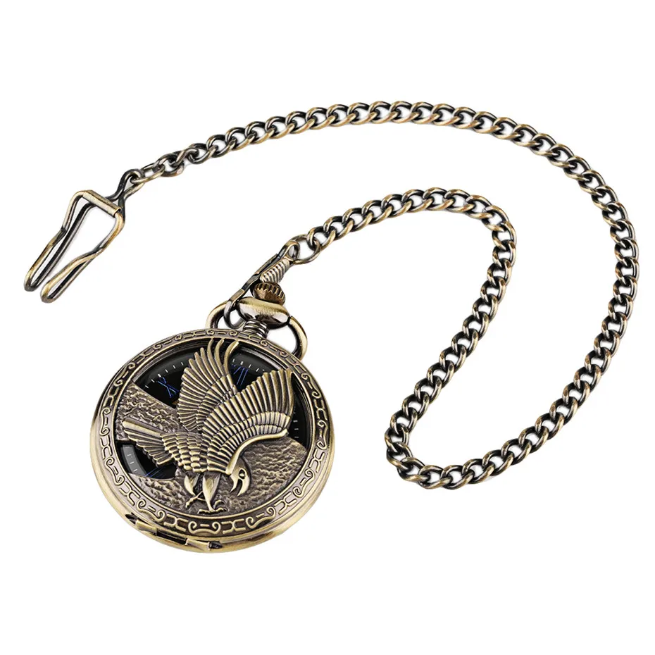 Forma de Águia de Ouro Relógio com Corrente para Presentes Moda Nobre Masculino Mulher Automática Mecânica Mão Vento Bolso Antigos