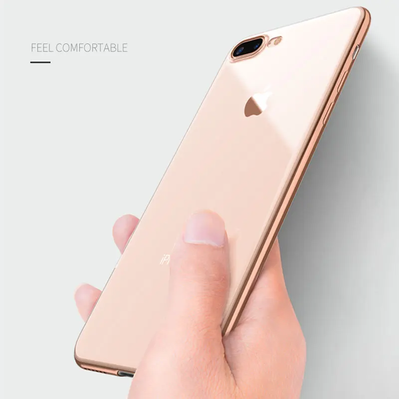 Ascromy For iPhone 7 Case Silicone Soft Plating Gold Bumper Case Cover For iPhone 8 Plus X 6 6S 5 5S SE Transparent Accessories (6)