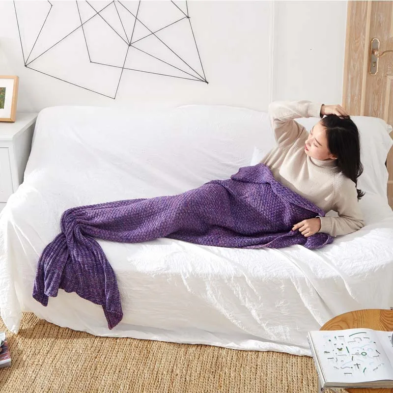 Трикотажное одеяло «хвост русалки», вязаное крючком одеяло «Русалочка» для детей и взрослых, очень мягкое спальное одеяло для кровати, 1 шт./лот - Цвет: Dark Purple