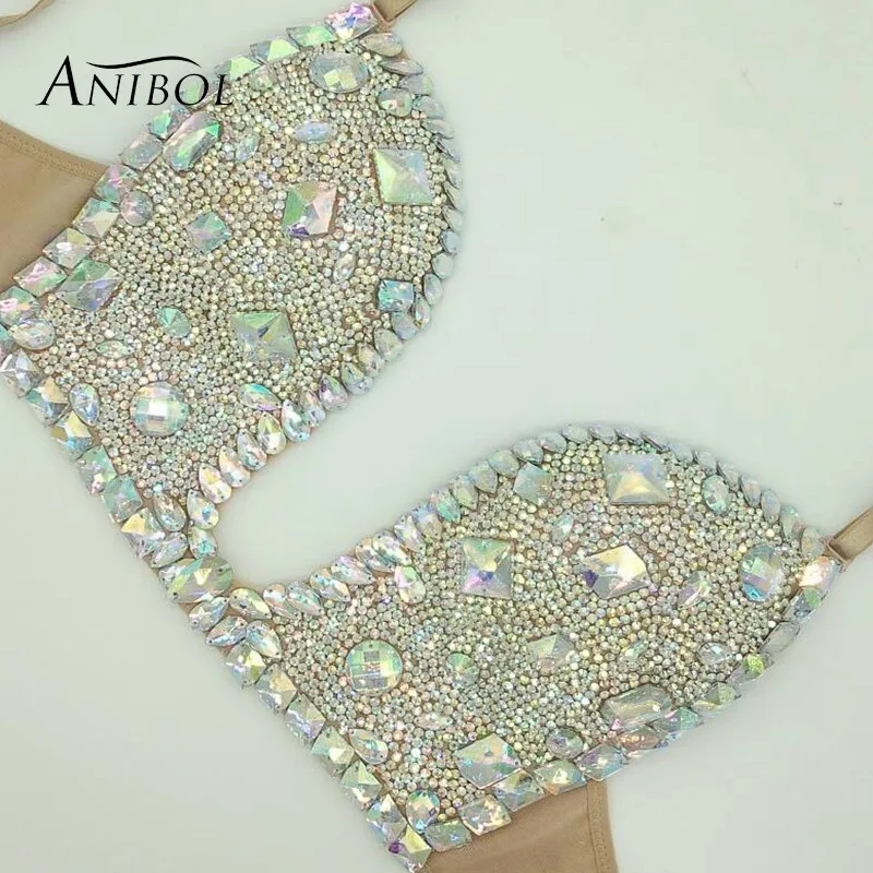 High-end Customized Bikini Bra Crystal Women Swimwear Tops Sexy Club Wear Underwear Rhinestone Female Swimwear Brassiere