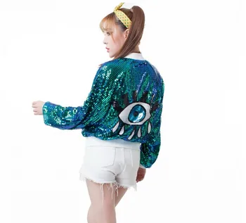 

Fantastic Europe Fashion Girls 2016 Personalized Sequin Bomber Jacket Coats Women Casual Loose Patchwork Outwear Chaquetas Mujer