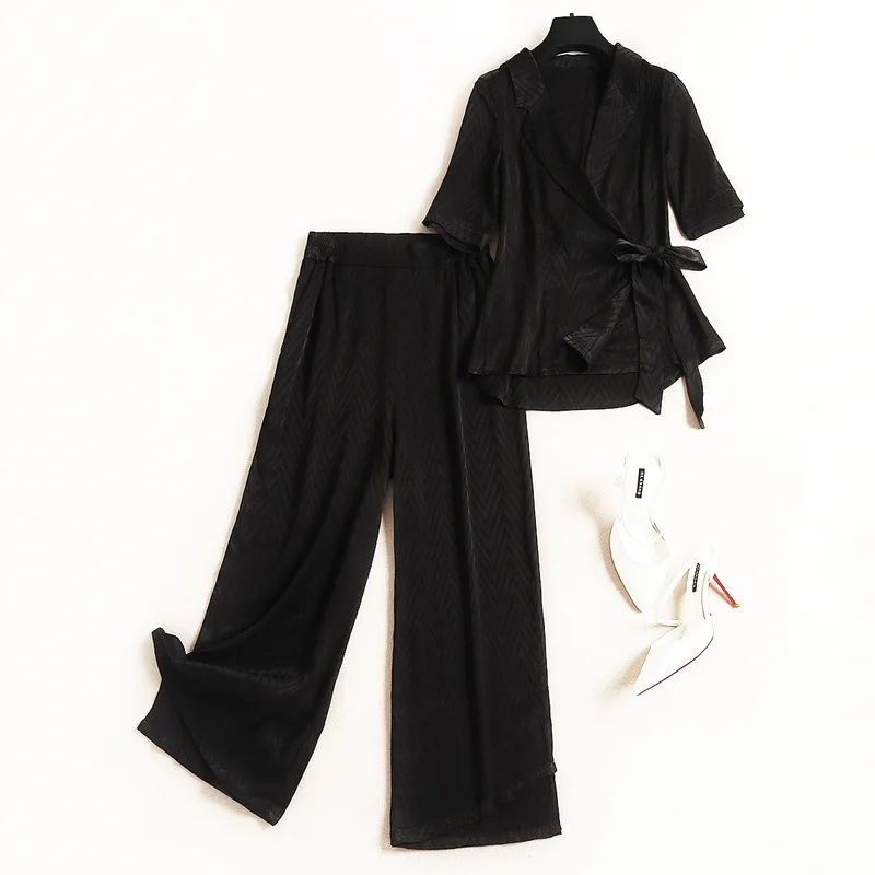 Shuchan Office Lady 2 Piece Set Women Conjunto Feminino Tops+ Elastic Waist Calf-length Pants Fashion Women Suit black 11029 Shuchan Office Lady 2 Piece Set Women Conjunto Feminino Tops+ Elastic Waist Calf-length Pants Fashion Women Suit black 11029