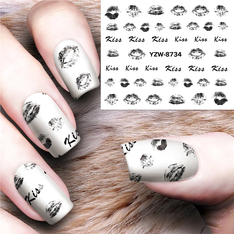 

Nail sticker art decoration scrawl lips kiss slider adhesive Water Transfer decals manicure lacquer art accessoires polish foil