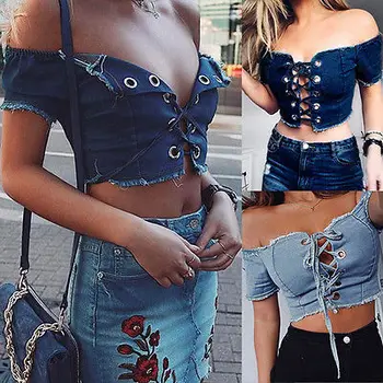 

2017 Hirigin Hot Sexy Women Off Shoulder Cut Out Tank Short Sleeve Ruffle Crop Top Casual T Shirt