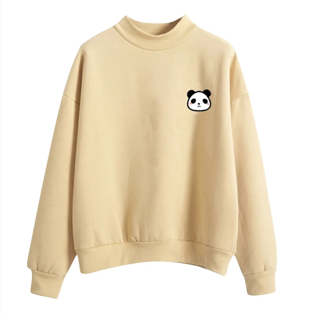 

Women O-Neck Solid Color Panda Pattern Long Sleeve Plus Velvet Sweatshirt Women Moletom Sudadera Mujer Tracksuits Female Jumper
