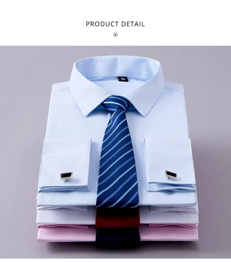 Новое поступление, мужские рубашки с французскими манжетами, длинные рукава, для работы в социальных сетях, деловые, не железные, формальные мужские однотонные белые рубашки с запонками