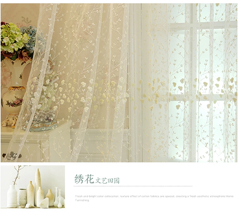 Korean Embroidery Luxury Flowers Lace Bedroom Tulle Drapes Window Treatments Screening Sheer Voile Curtains For Living Room #4