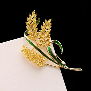 

Elegant wheat shape Yellow Crystal Brooch Cubic Zirconia stone pin up Female Fashion Jewellry christmas Gifts Women Accessories