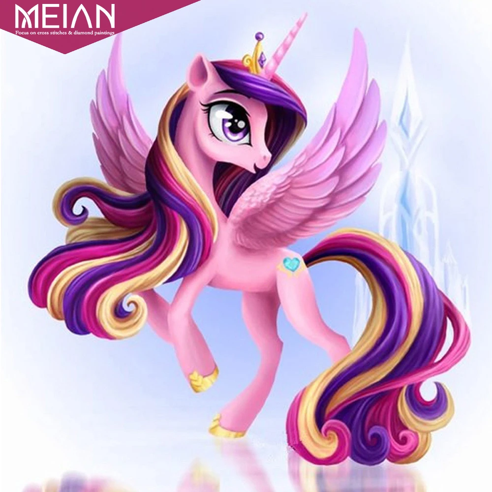 Алмазная картина Meian Princess Pony, алмазная вышивка, 5D Diy, мультяшная Алмазная мозаика, стразы, полный подарок, смола