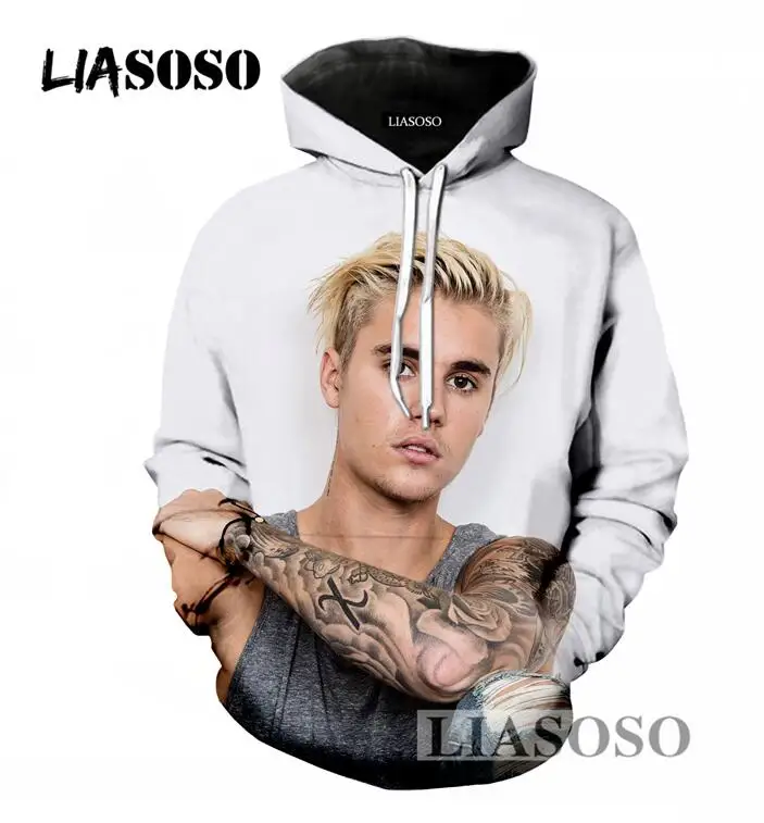 LIASOSO Harajuku New Design Men/Women Hoodies Casual Long Sleeve Sweatshirt 3D Print Singer Justin Bieber Pullover Hoodies T698