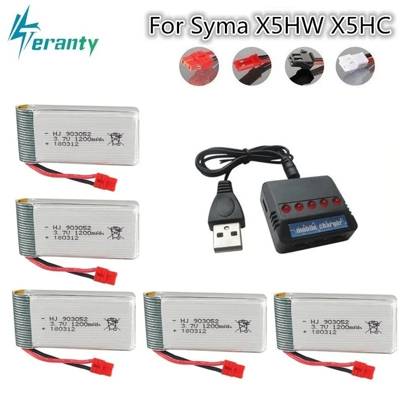 

Original 3.7v 1200mah Lipo Battery Charger Sets for SYMA X5 X5C X5SC X5SH X5SW RC Quodcopter Spare Parts 3.7v Drone Battey 5pcs