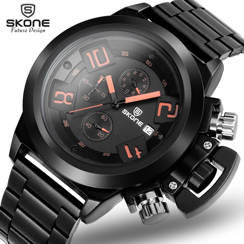 

Original SKONE New Fashion Watch Men Multifunction Full Steel Pirate Top Series Luxury Brands Men Watches relojes masculinos