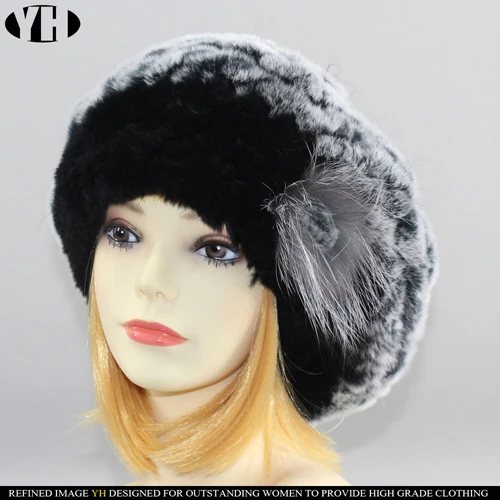 New arrive Women fur Berets real rex rabbit fur hat warm elastic flower lady fashion fullness fur cap headgear - Цвет: color 13