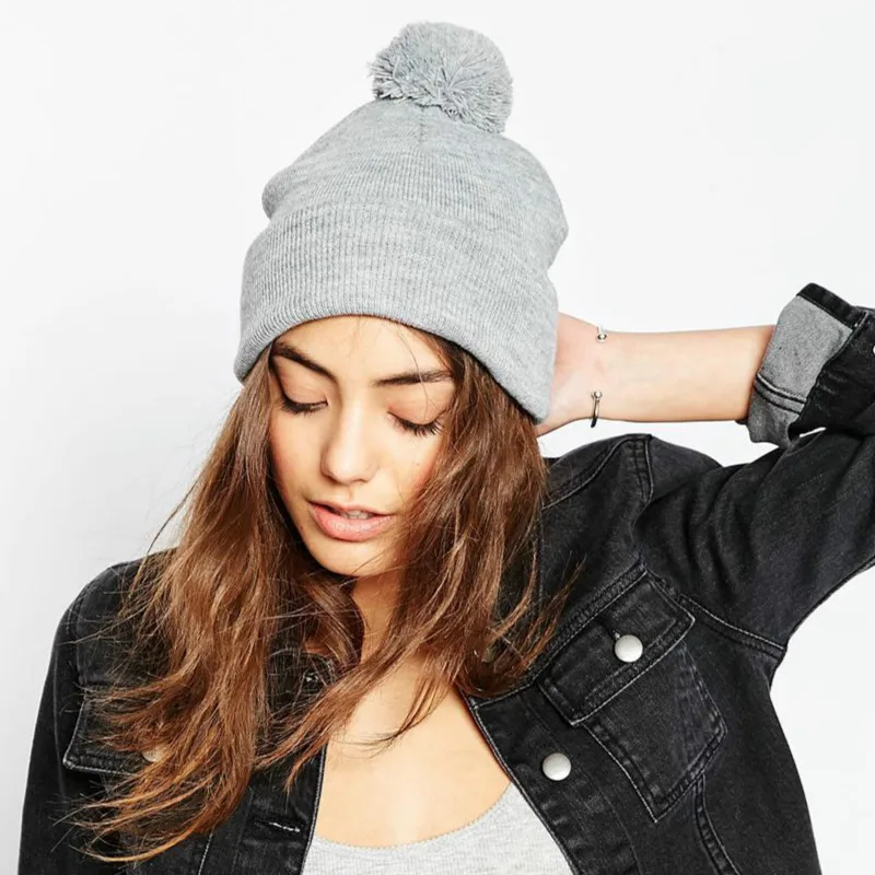 

Europe and America Men and Women's Solid Color with Ball Popular Knitted Hat Autumn and Winter Skullies & Beanies Cap RX017