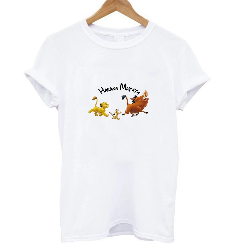

2019 HAKUNA MATATA Ullzang Lion King Fashion Casual Woman O-neck Short Sleeves Cartoon Printing T-shirt