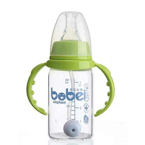 120 мл, для новорожденных детей, для кормления молока, стеклянная бутылка, Стандартный рот с силиконовой соской, защита от пыли, крышка с пластиковой ручкой - Цвет: BG1310green