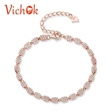 VICHOK 925 пробы серебряный браслет для женщин Регулируемый карамельный цвет розового золота яркие Роскошные Изящные ювелирные Браслеты pulseira