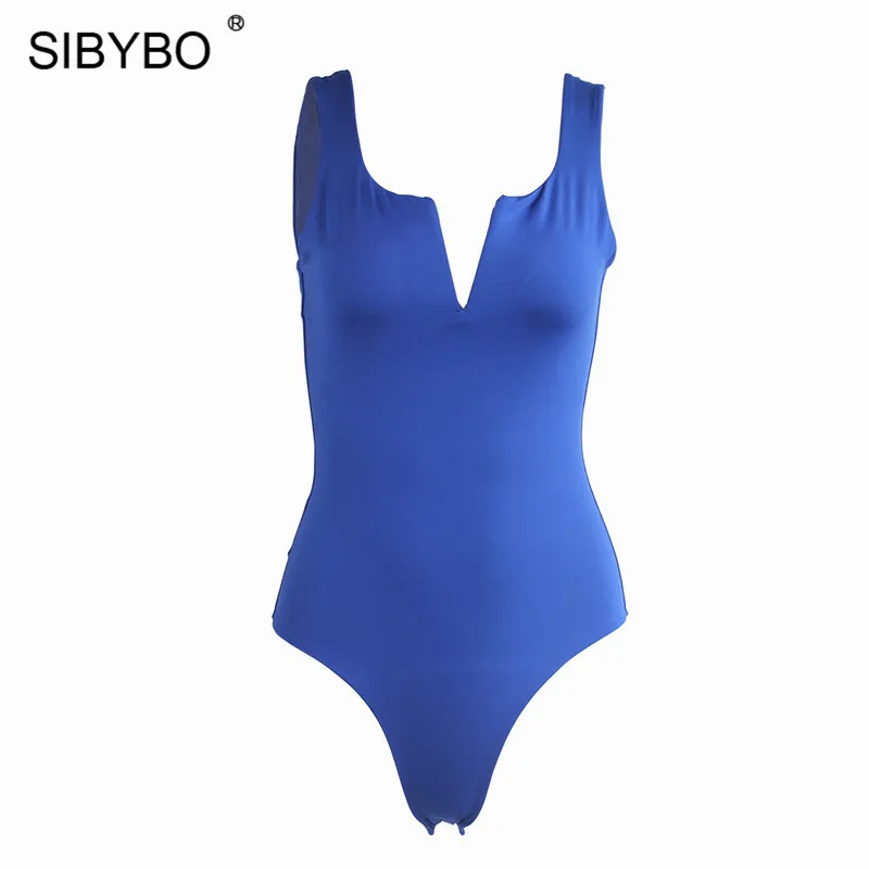 Женский облегающий боди Sibybo с глубоким вырезом без рукавов открытой спинкой для