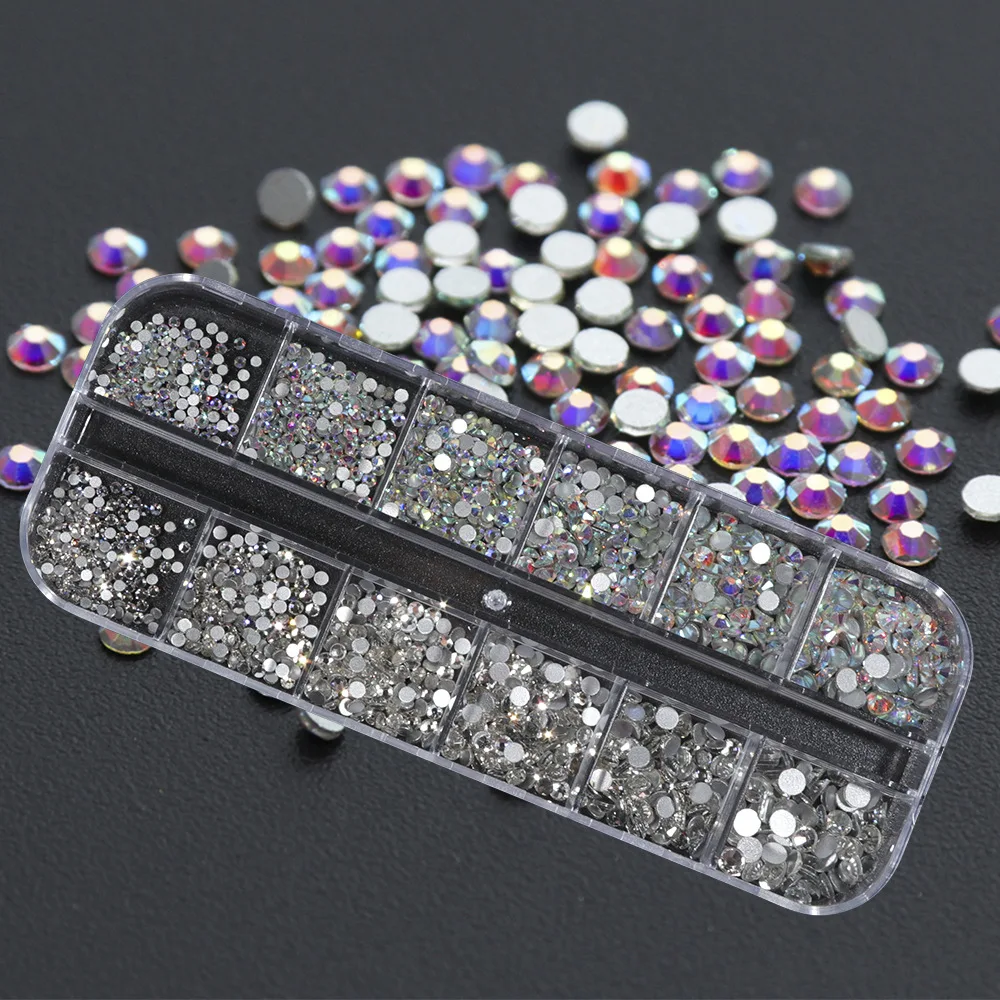 1 Set Nail Rhinestones Mixed Crystals Flatback AB Diamonds Round Beads