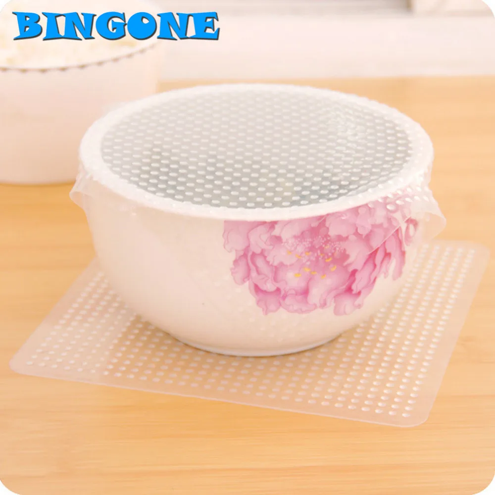 

1PCS 16CM*16CM Reusable Silicone Food Wraps Seal Cover Stretch Multifunctional Food Fresh Keeping Saran Wrap Kitchen Tools -TF