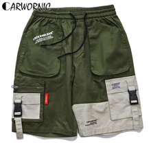 CARWORNIC штаны карго с множеством карманов шорты для мужчин боковой ремень пряжка молния Уличная Короткие Брюки повседневные мешковатые шорты для бега