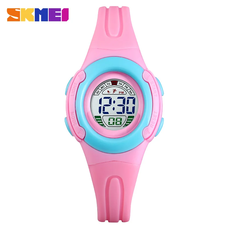 SKMEI Luminous Children Watch Fashion Digital Back Light 5Bar Waterproof Buckle Student Running Wristwatch Gril Boy Gift - Цвет: Розовый