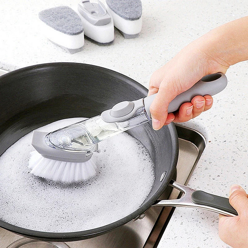 Двойное использование кухонная Чистящая щетка Скраб для мытья посуды губка для мытья посуды с дозатором жидкого мыла кухонный горшок очиститель инструмент